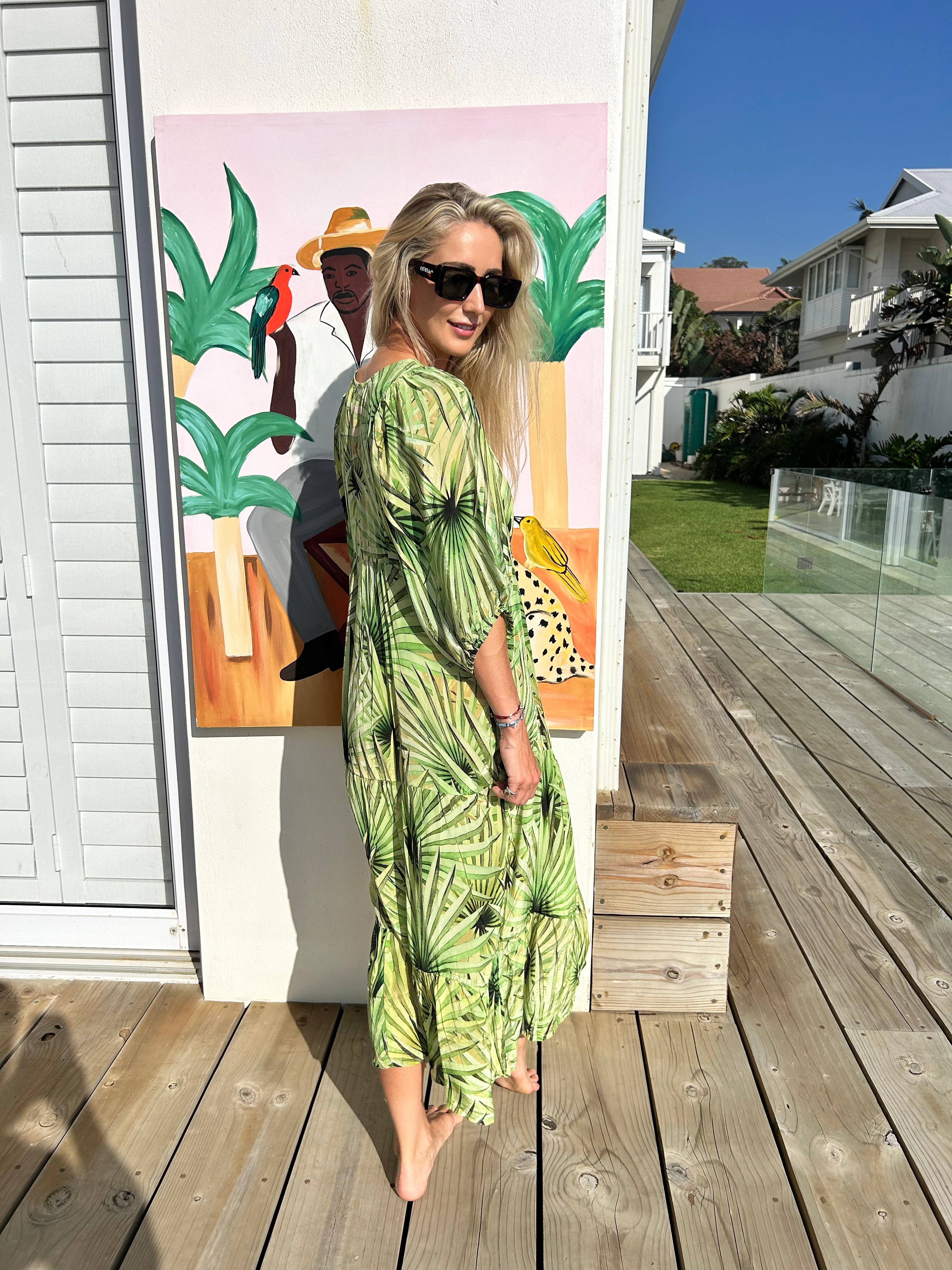 za women boho dress HAVANA / GREEN PALM Size:43L Prom Blue Girls' 6 Style:KA0504F ZHE Dress is entirely