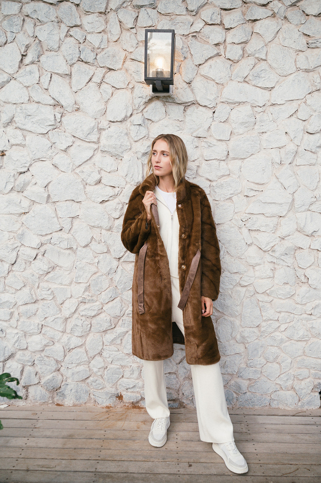 FAYE FAUX FUR TIE COAT