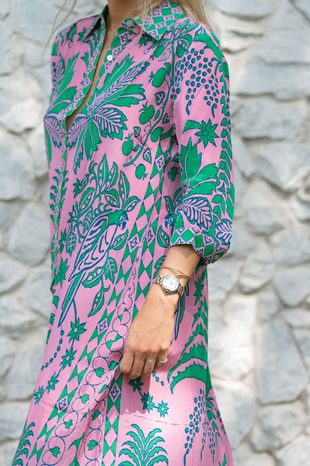 HAVANA CUBAN MAXI DRESS / PINK & GREEN PINA