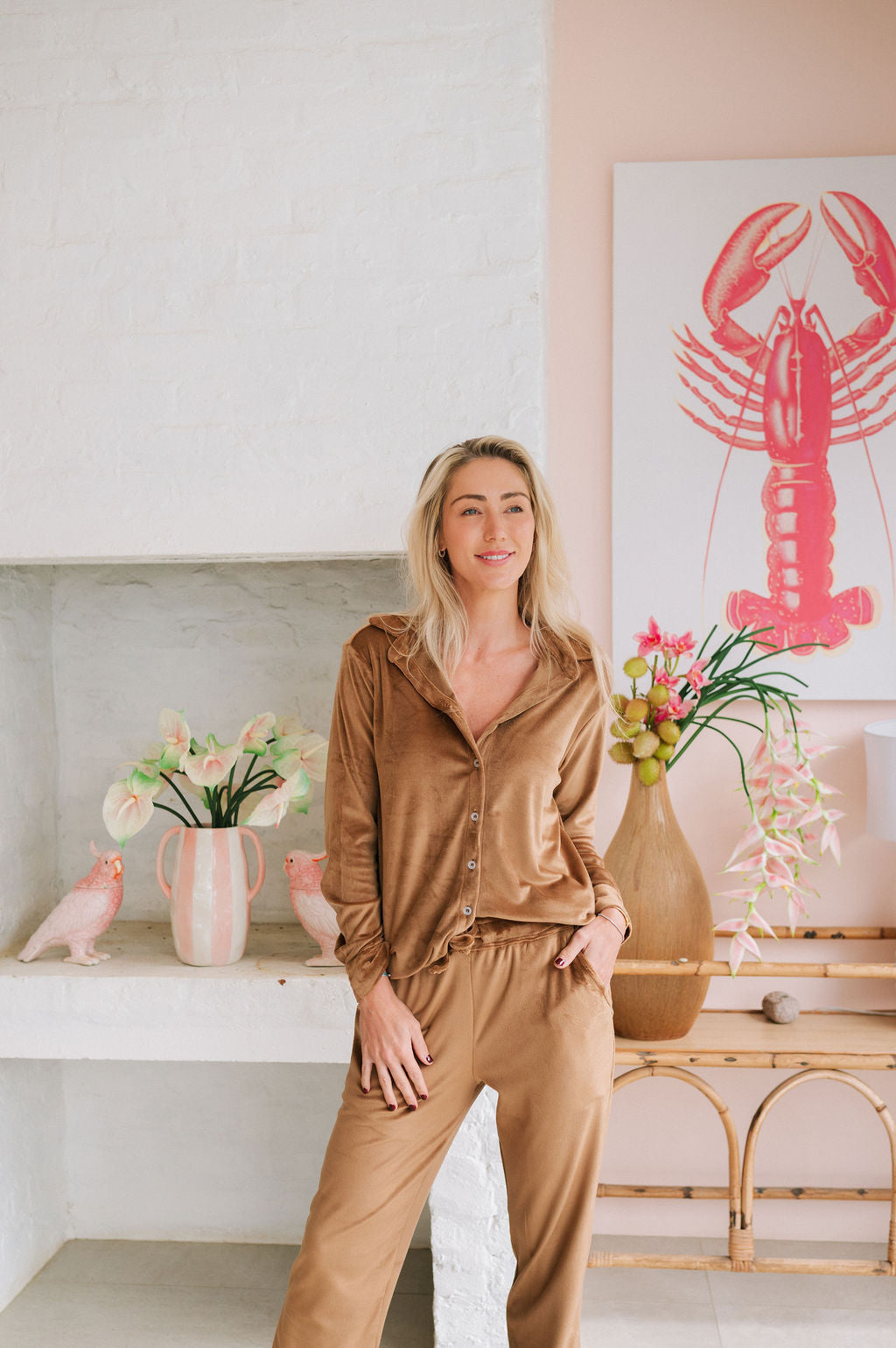 STRETCH LOUNGE PANTS / COFFEE VELOUR