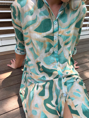 HOLI KELLY SHIRT DRESS GREEN SWIRL