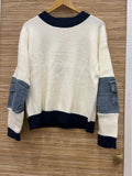 DENIM SLEEVE ROUND NECK KNIT