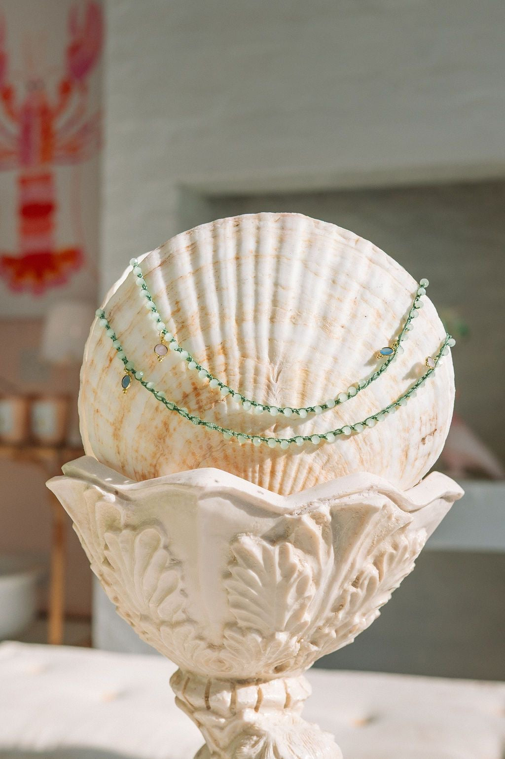 SEAFOAM GEM & STRING NECKLACE