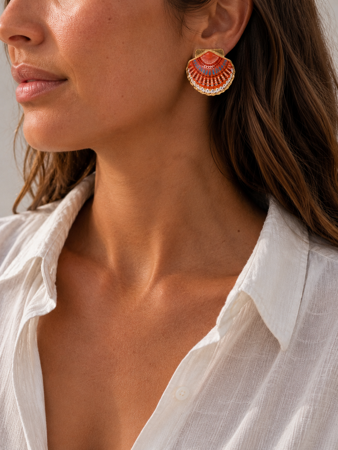 LARGE PAINTED SHELL EARRINGS