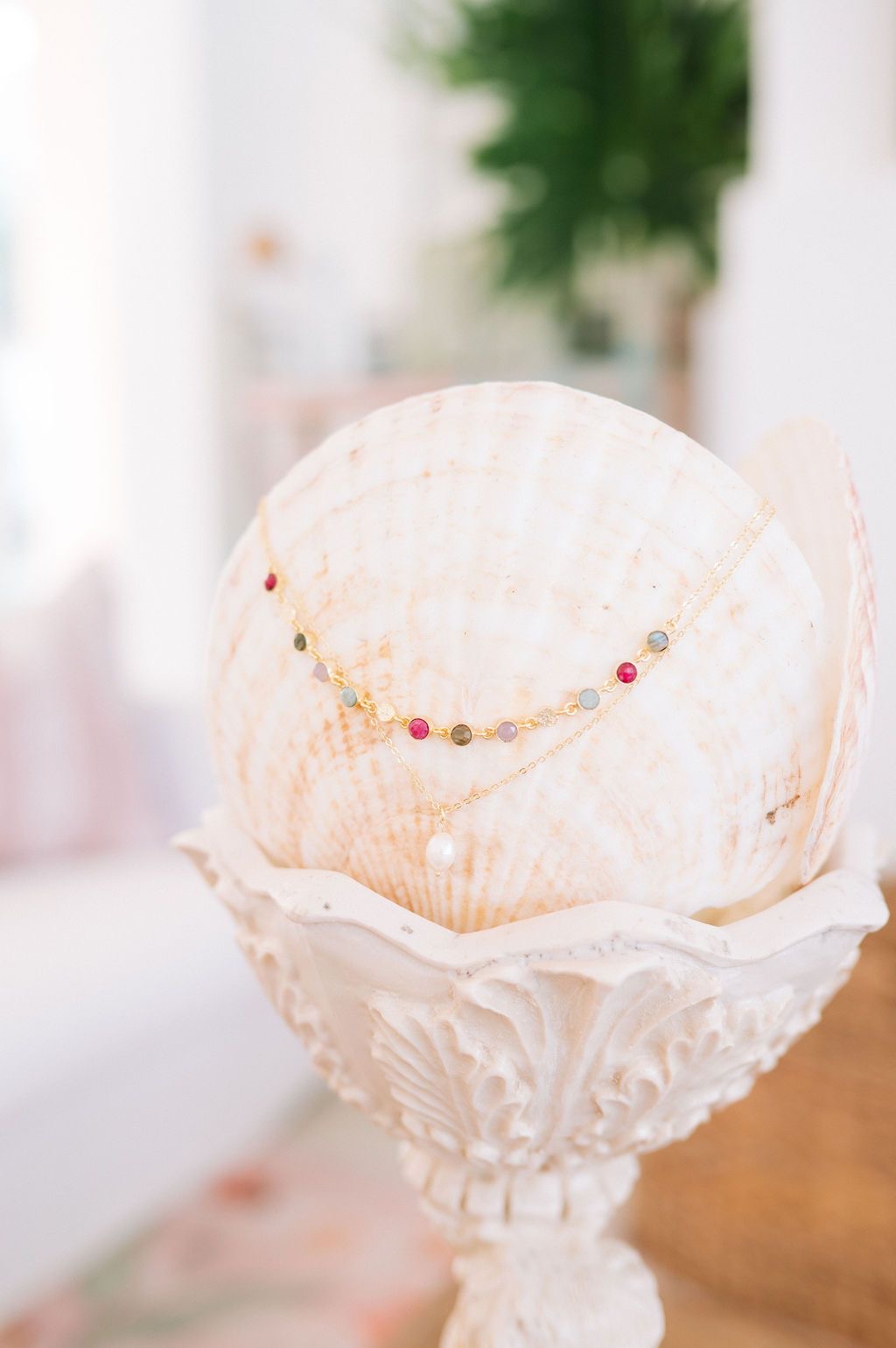 DOUBLE PEARL & GEMSTONE NECKLACE