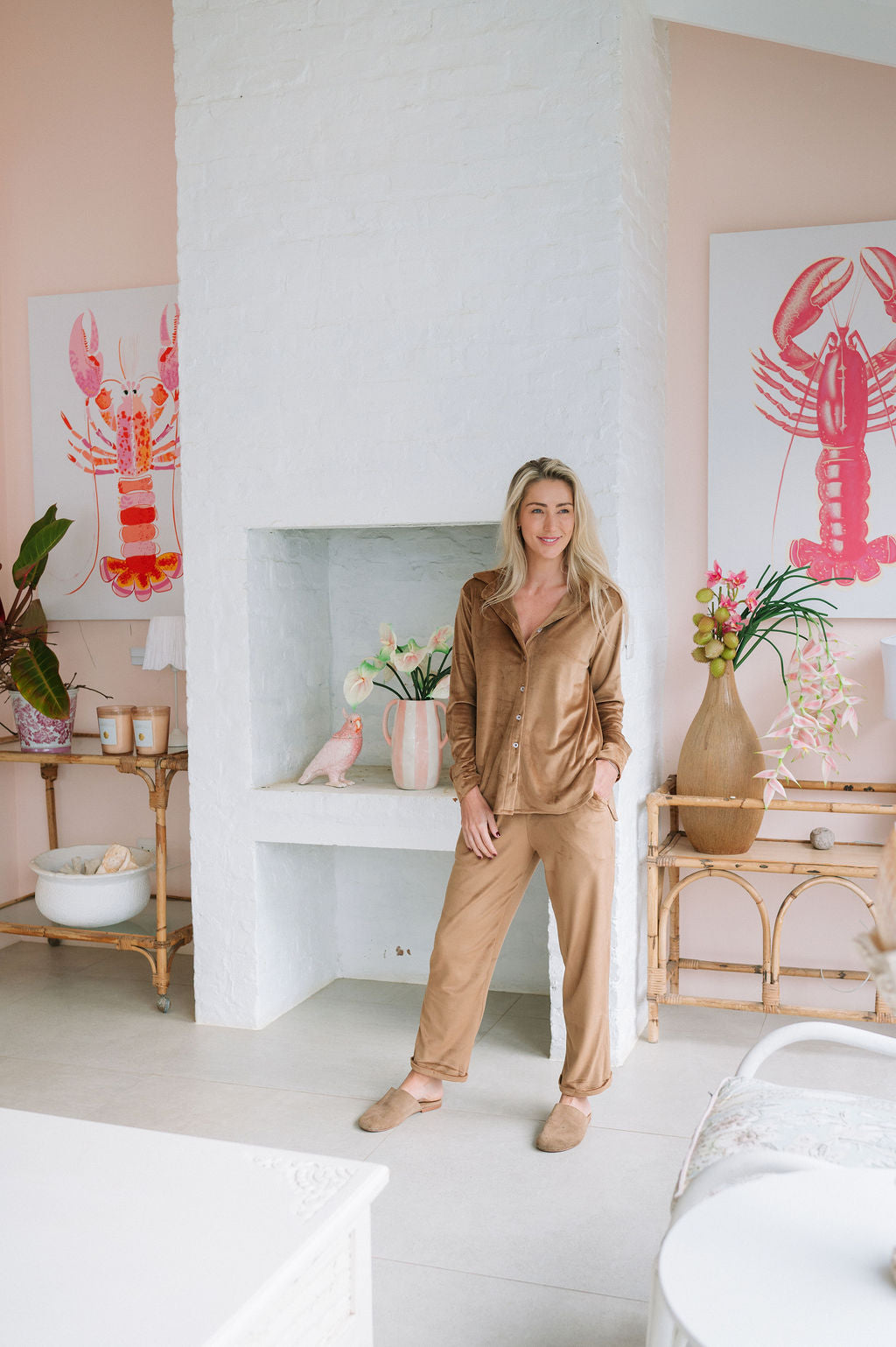 STRETCH LOUNGE PANTS / COFFEE VELOUR