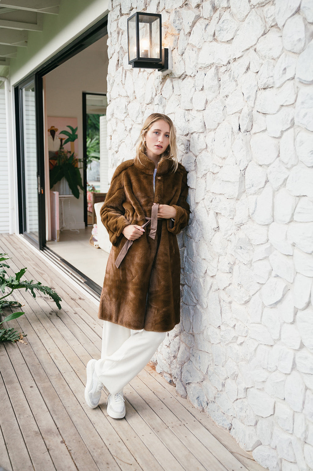 FAYE FAUX FUR TIE COAT