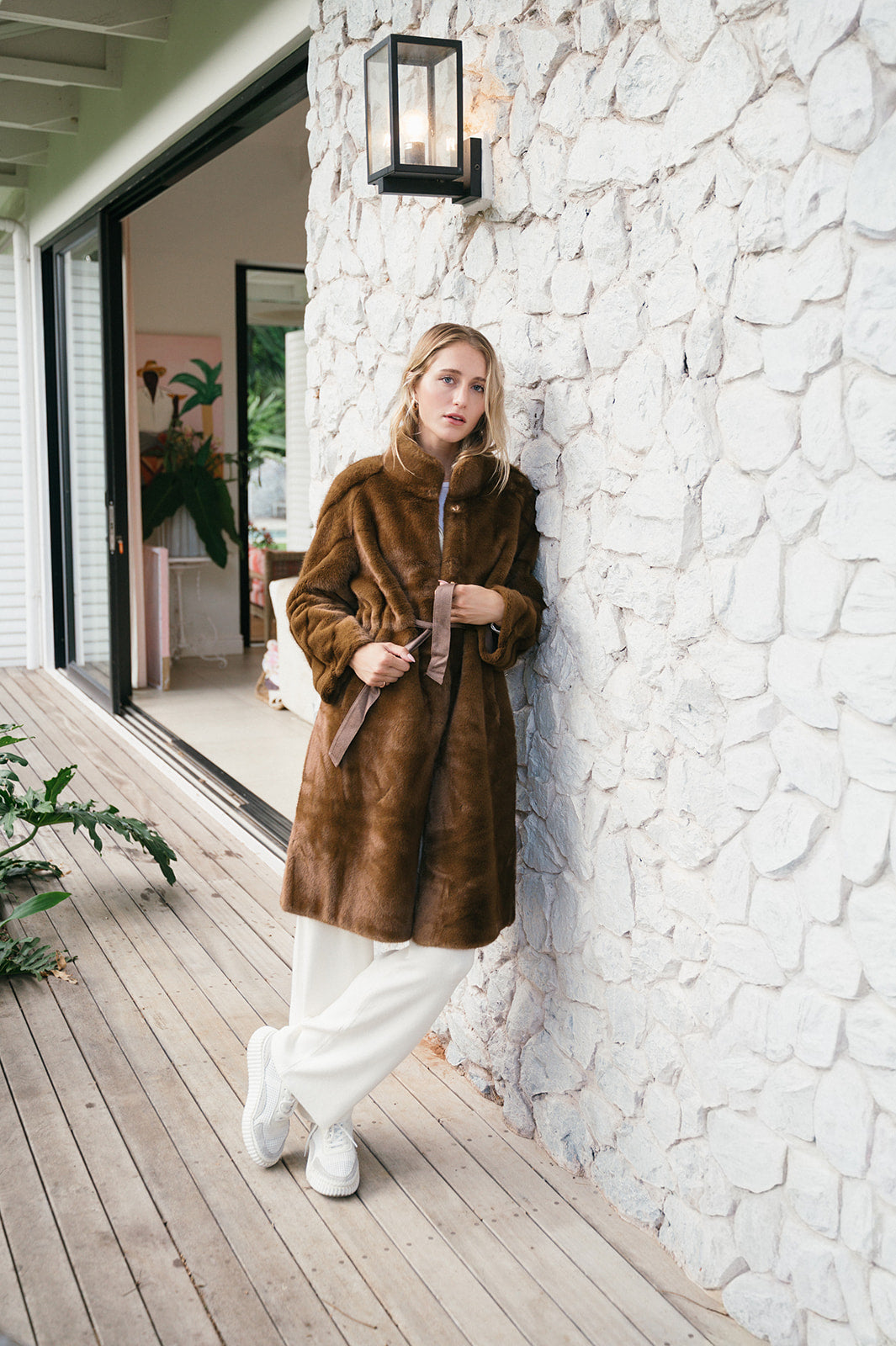 FAYE FAUX FUR TIE COAT