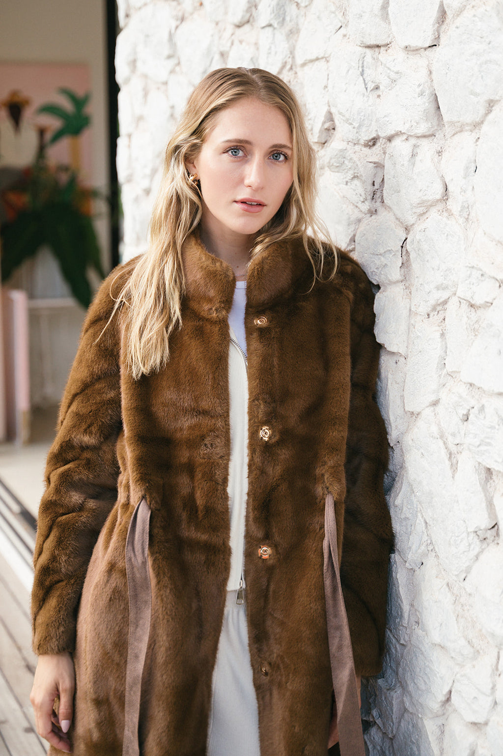 FAYE FAUX FUR TIE COAT