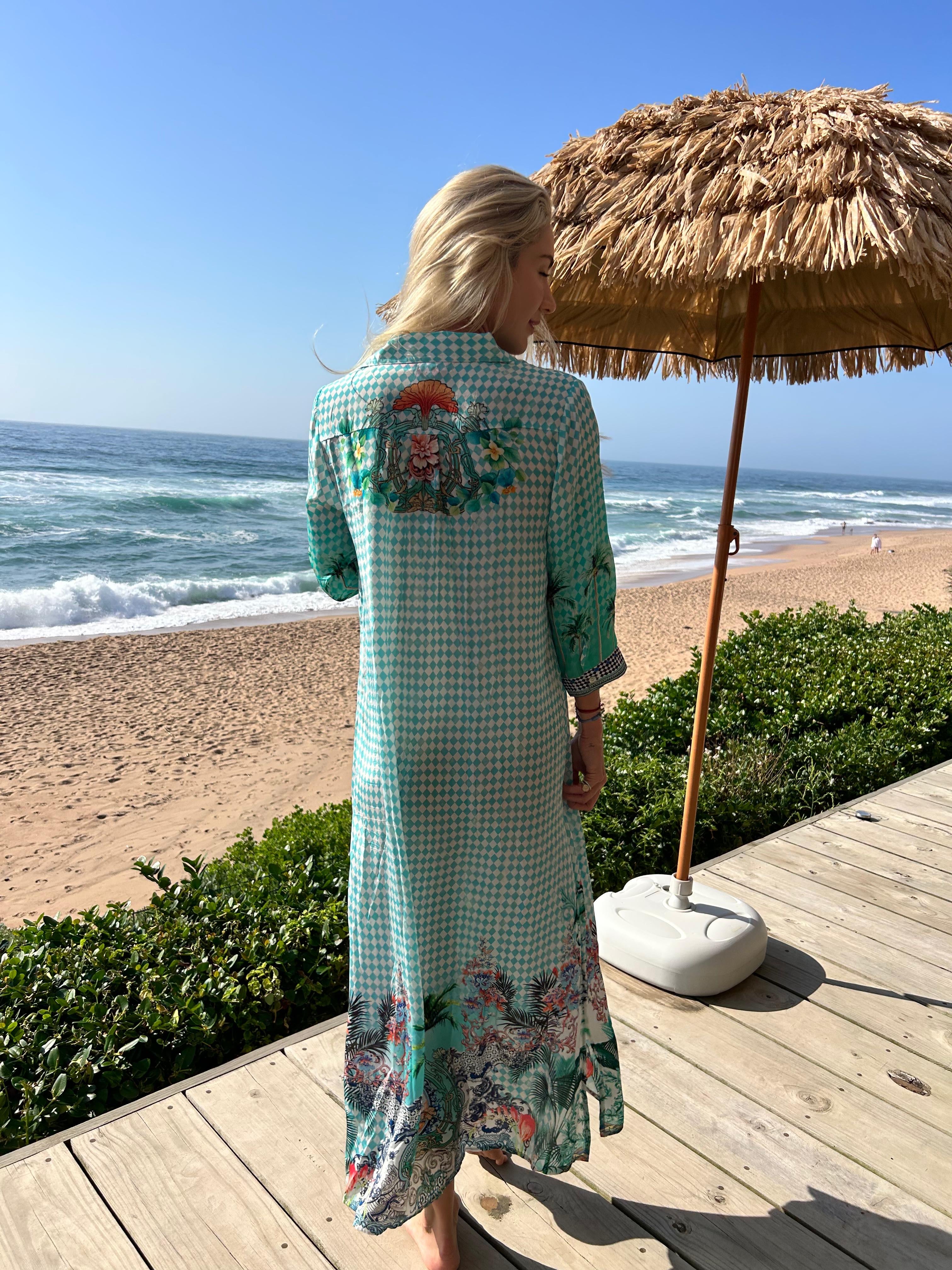 HAVANA LONG SHIRT DRESS / TURQ CHECK
