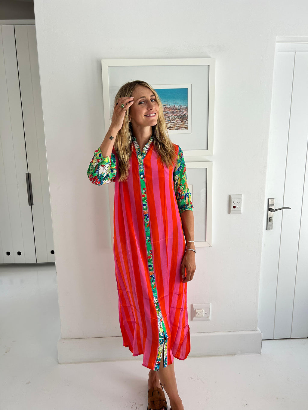 HAVANA LONG SHIRT DRESS / WATERMELON STRIPE