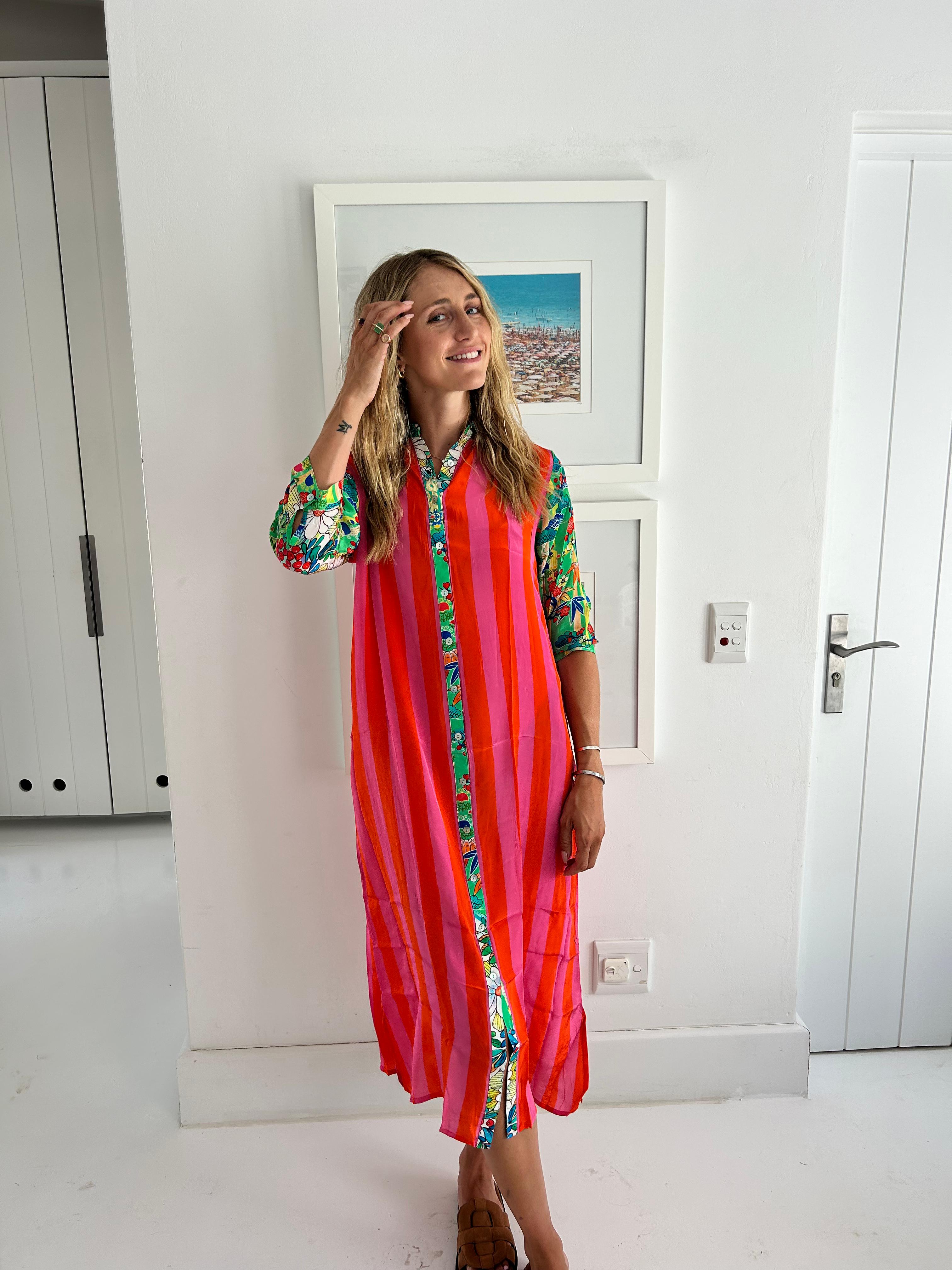 HAVANA LONG SHIRT DRESS / WATERMELON STRIPE