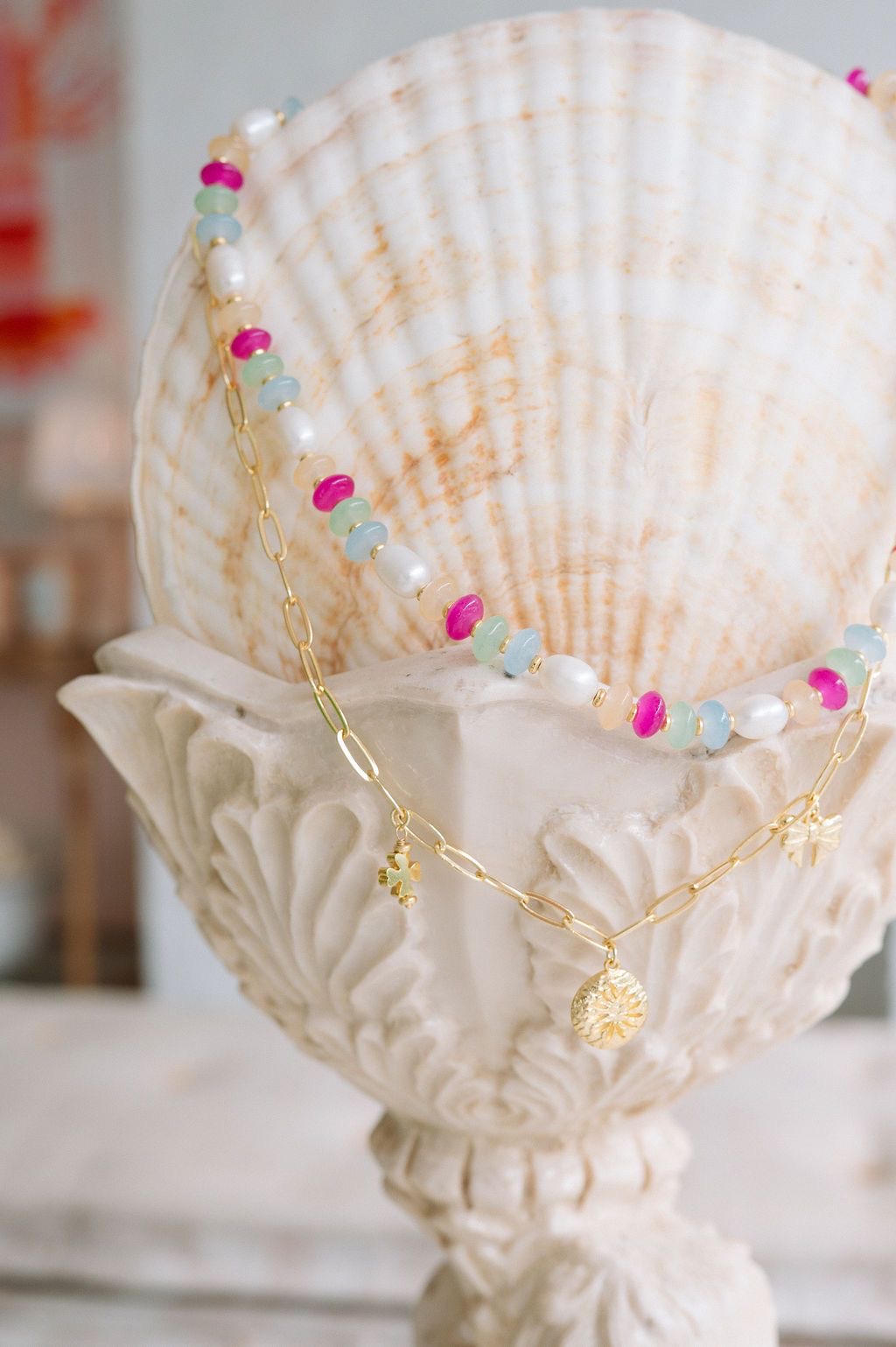 MULTI GEMSTONE NECKLACE WITH CHARMS