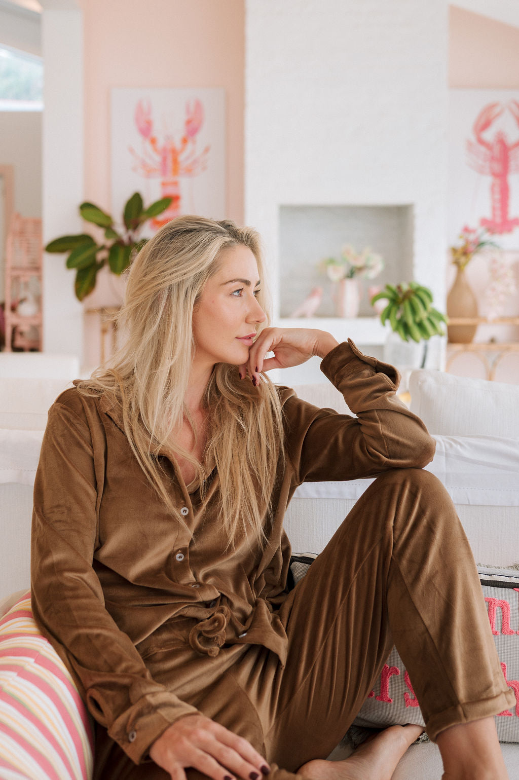 STRETCH LOUNGE SHIRT / COFFEE VELOUR