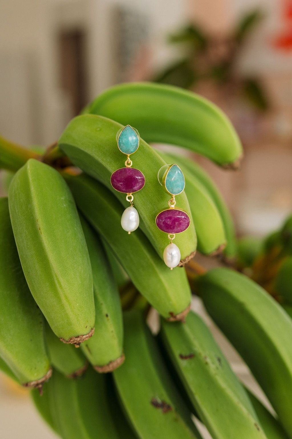 TURQ PURPLE & PEARL DROP EARRINGS