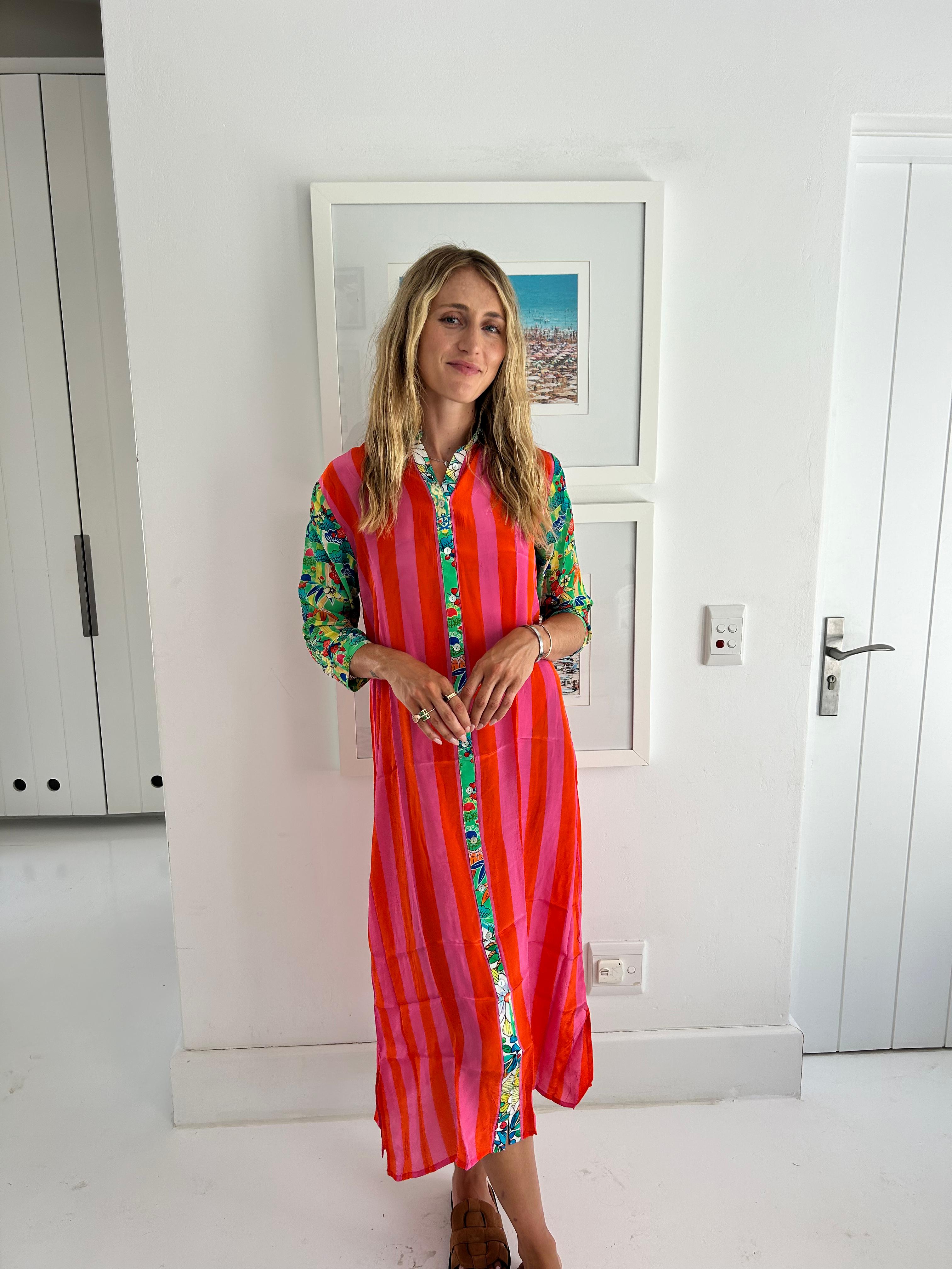 HAVANA LONG SHIRT DRESS / WATERMELON STRIPE