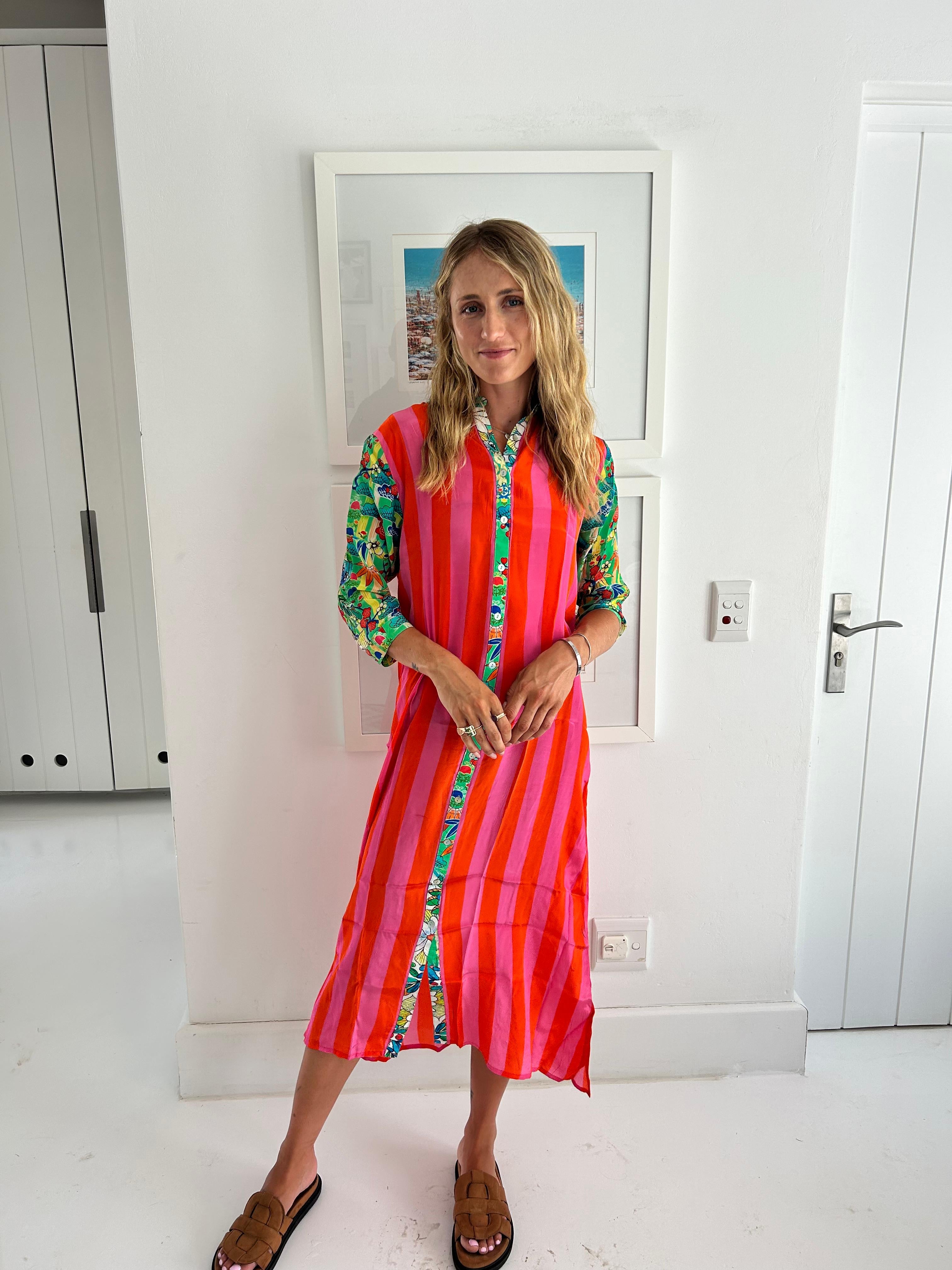 HAVANA LONG SHIRT DRESS / WATERMELON STRIPE