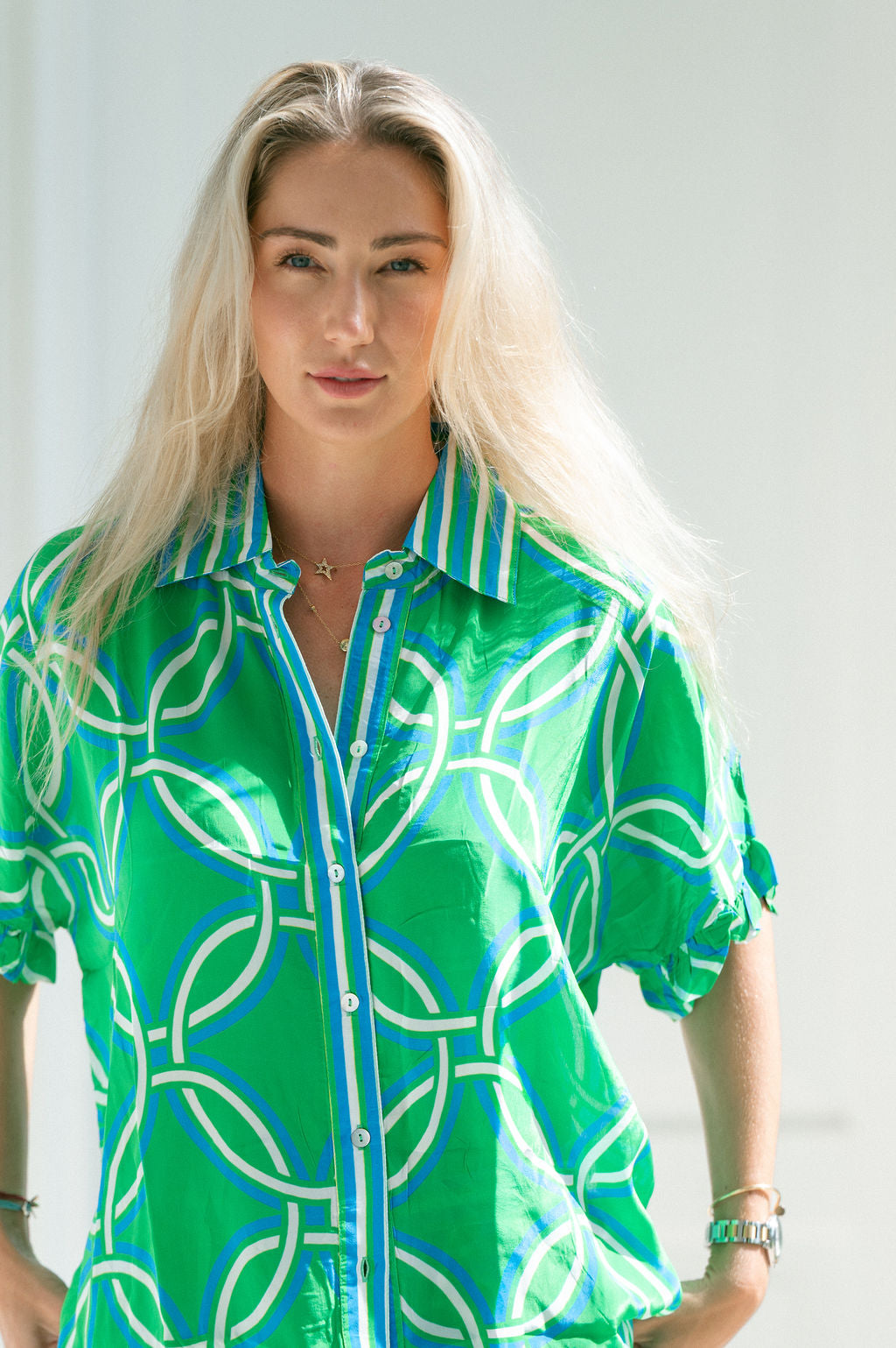 HAVANA FRILL TOP / GREEN TRELLACE