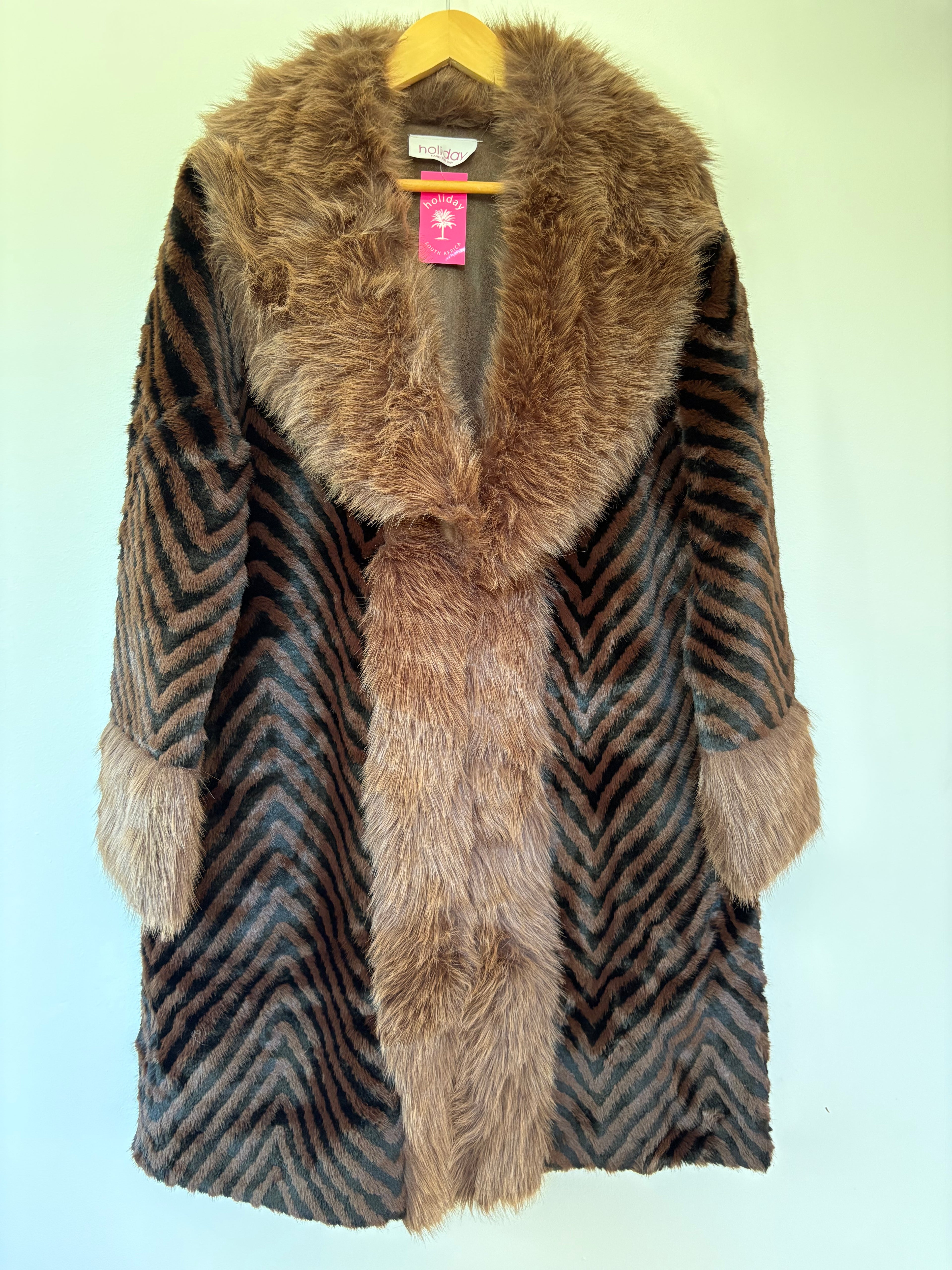 VALE CHEVRON FAUX FUR COAT