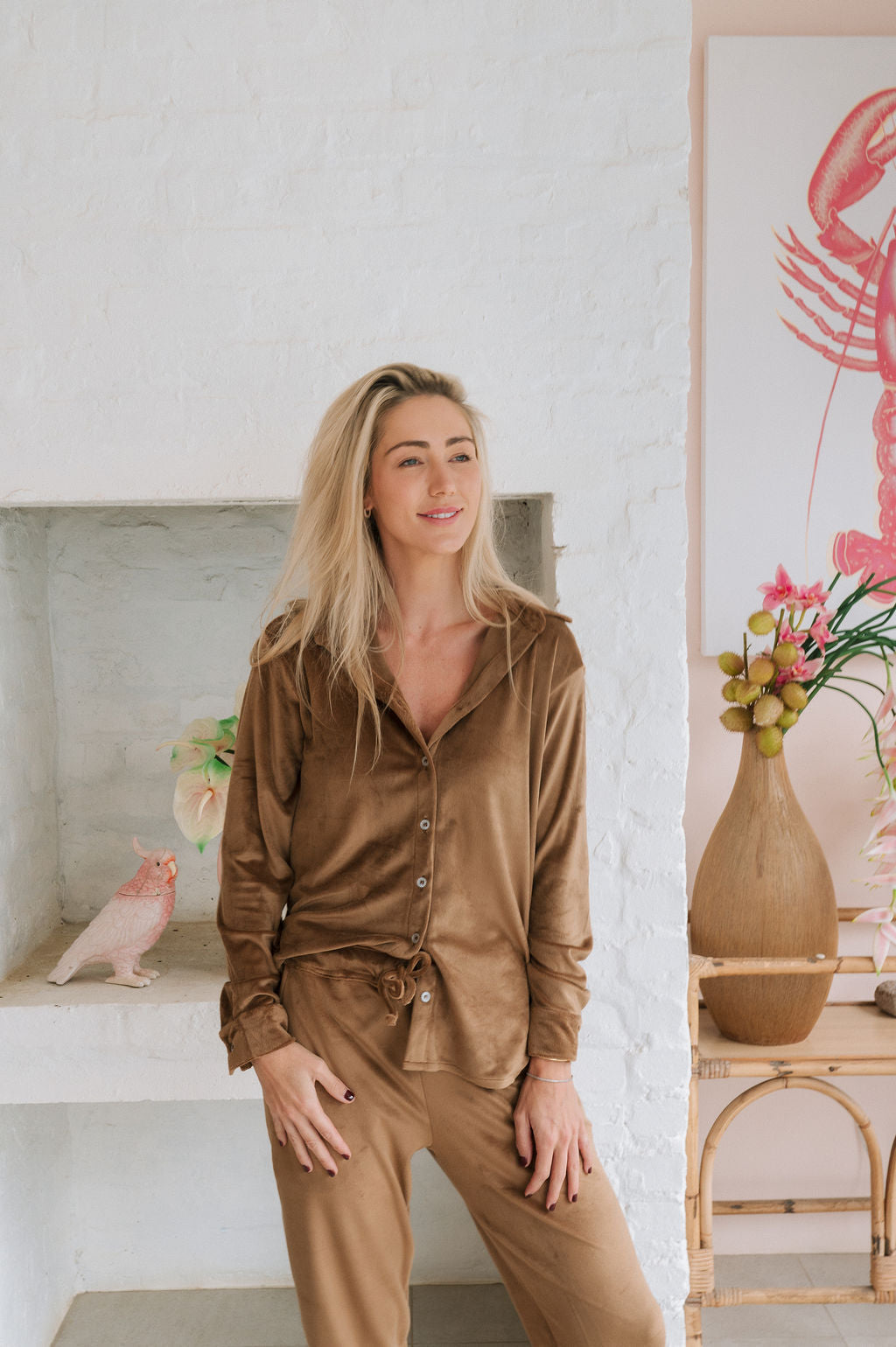STRETCH LOUNGE SHIRT / COFFEE VELOUR