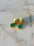 HAMMERED GOLD & TURQ STONE EARRINGS