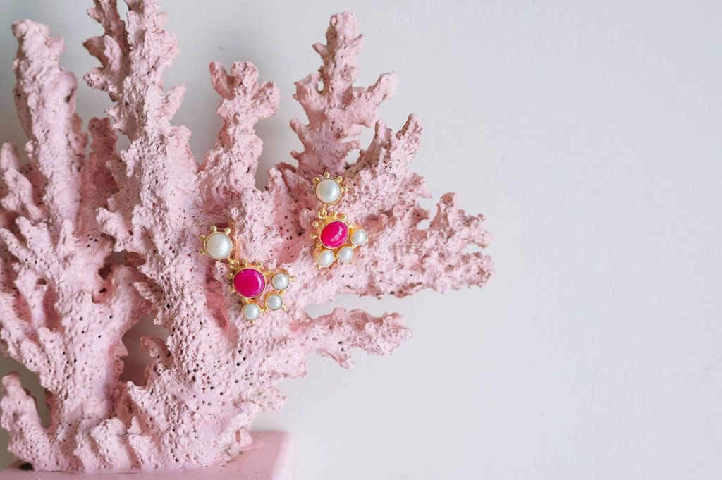 ROUND PINK & PEARL EARRINGS