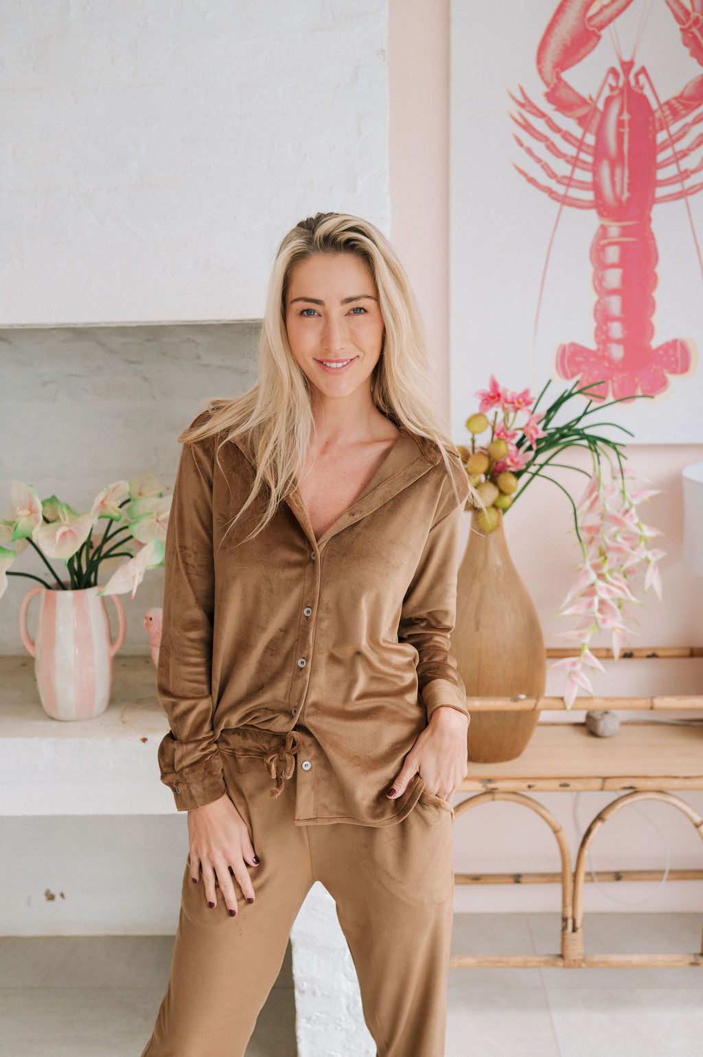 STRETCH LOUNGE SHIRT / COFFEE VELOUR