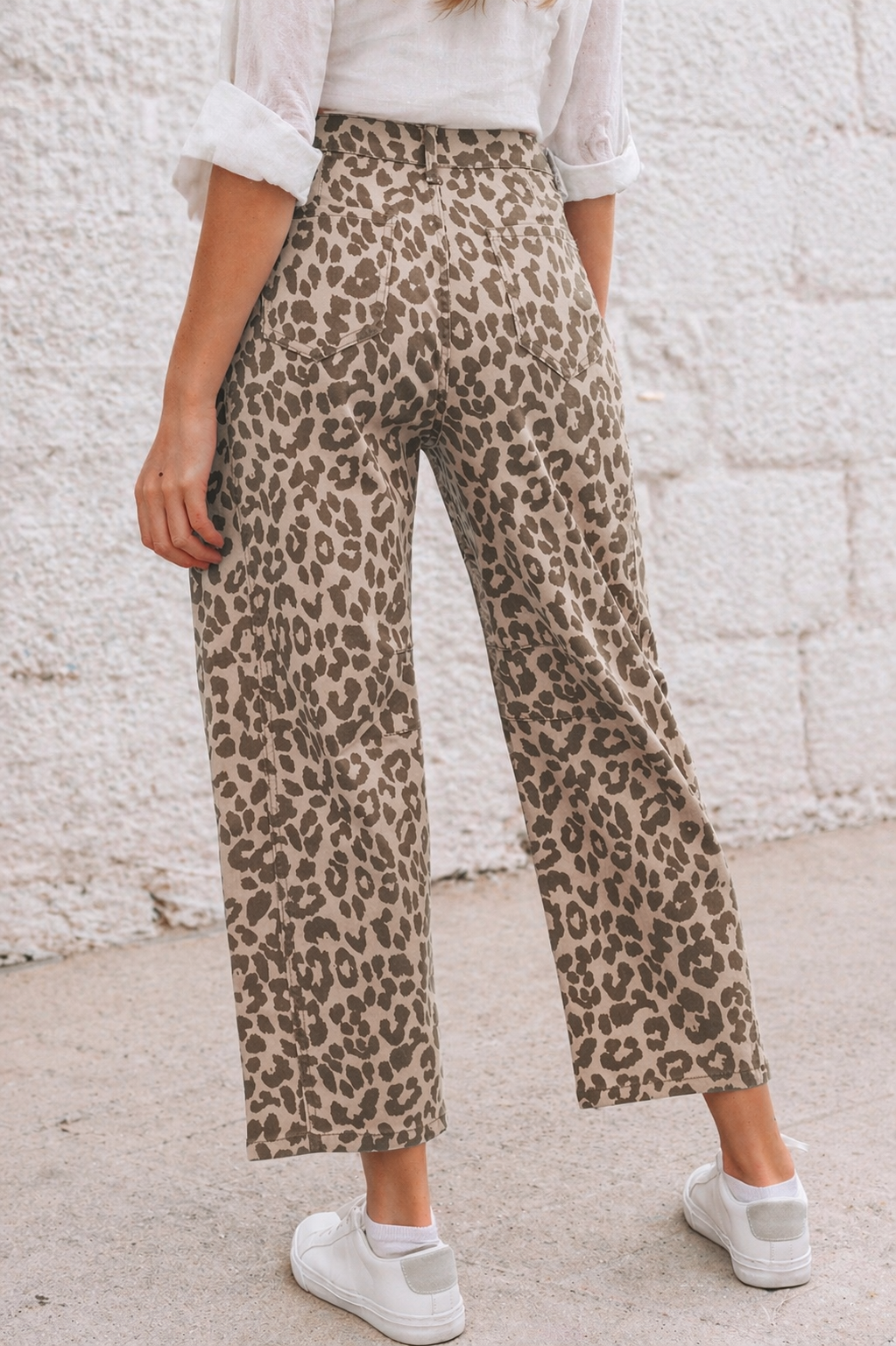 LEOPARD PRINT BARREL STYLE DENIM JEAN