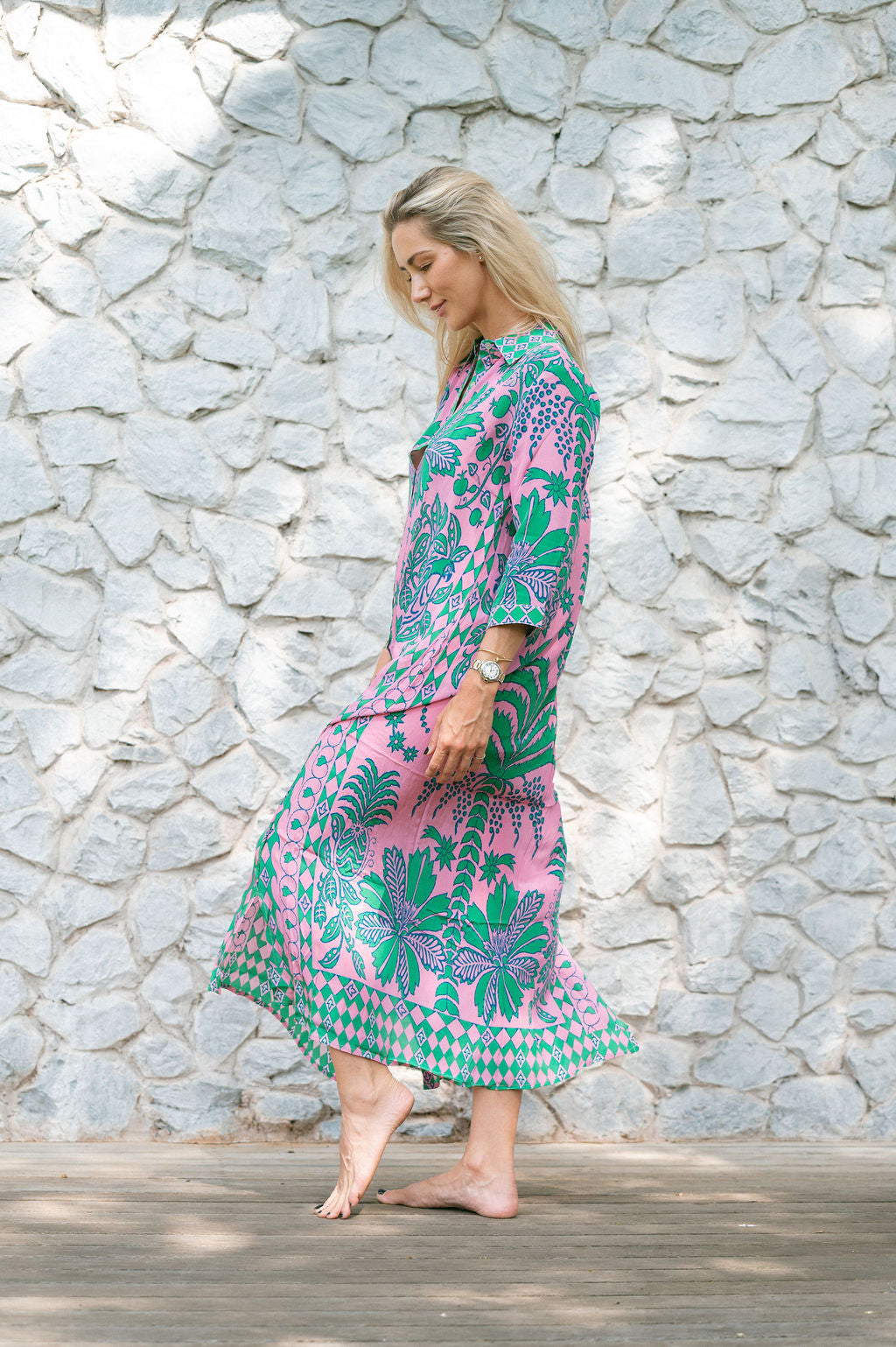 HAVANA CUBAN MAXI DRESS / PINK & GREEN PINA