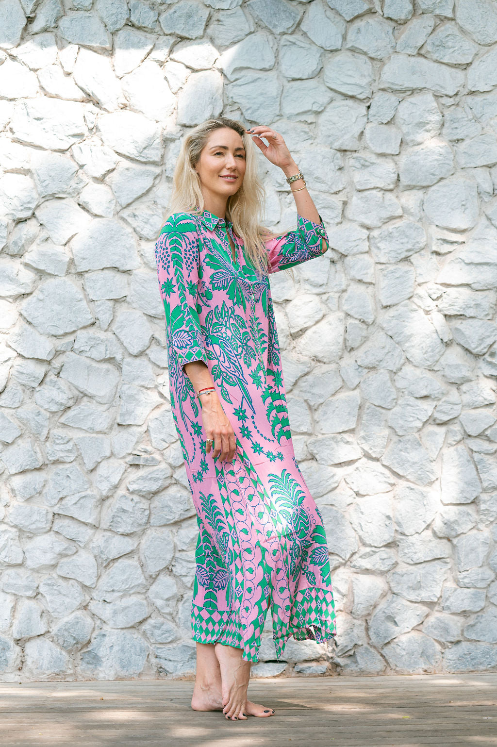 HAVANA CUBAN MAXI DRESS / PINK & GREEN PINA