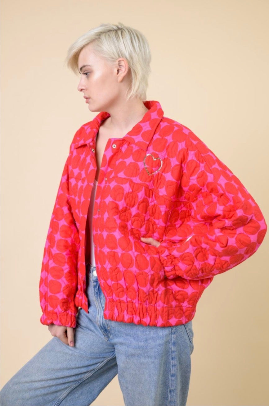 QUILTED JACKET / DOTTY PINK