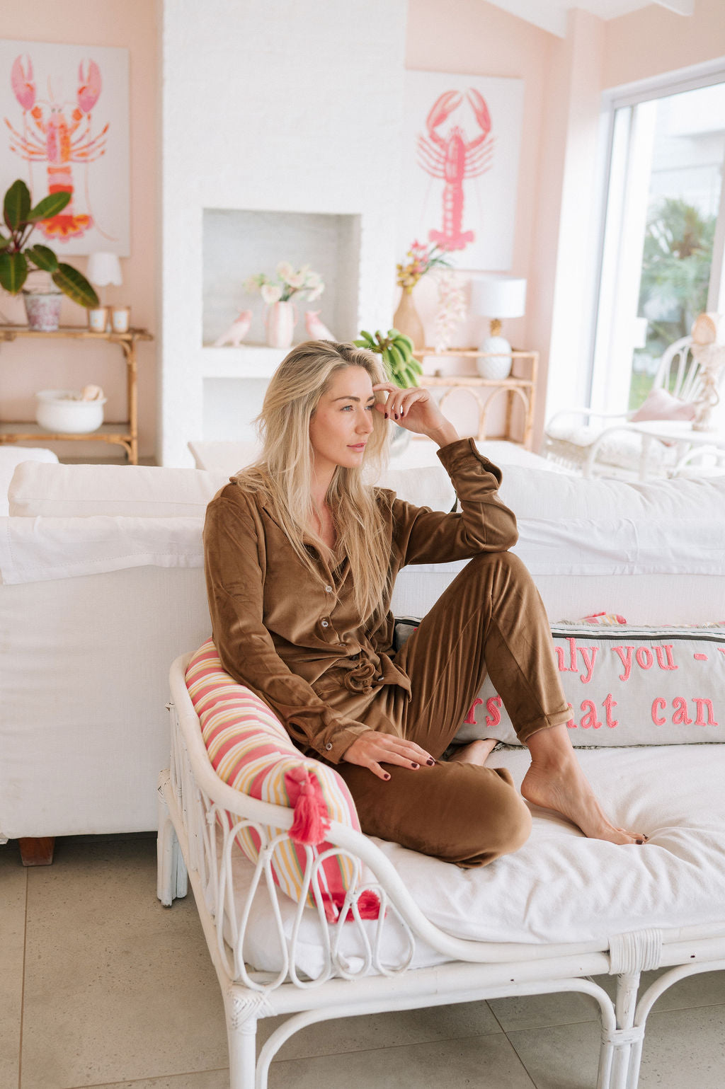 STRETCH LOUNGE PANTS / COFFEE VELOUR