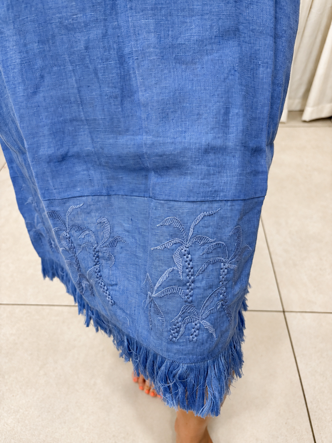 BAHAMAS LINEN DRESS / BLUE EMBROIDERED
