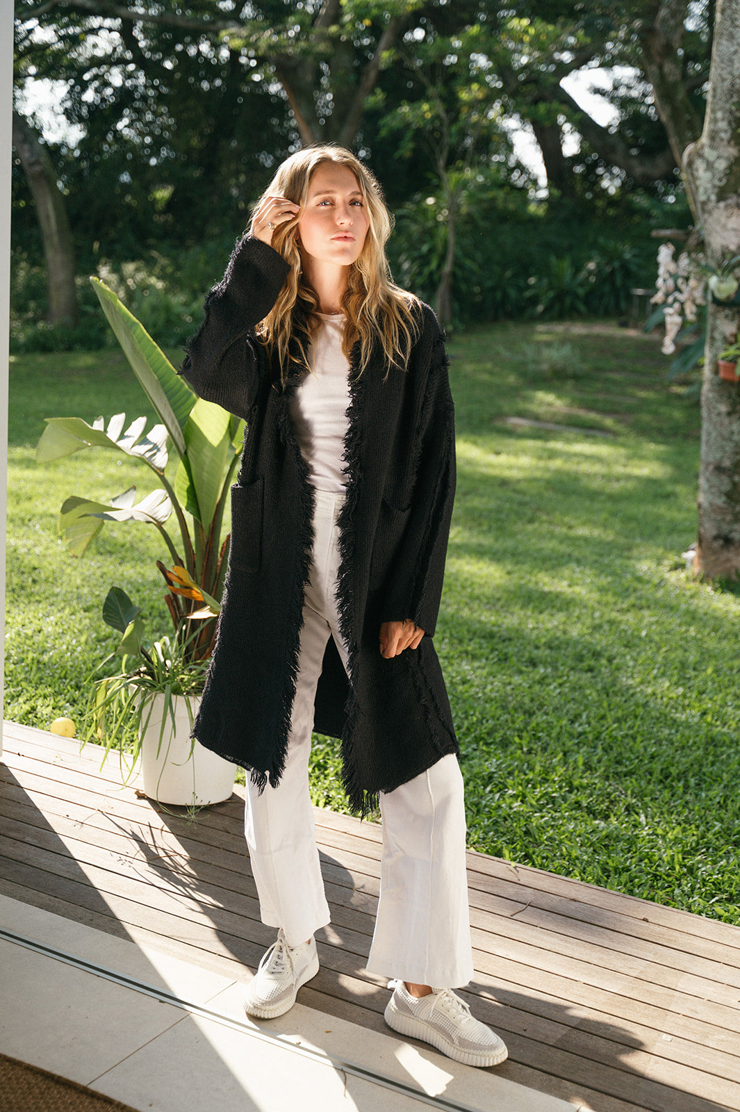 LONG RIBBED FRINGE COAT