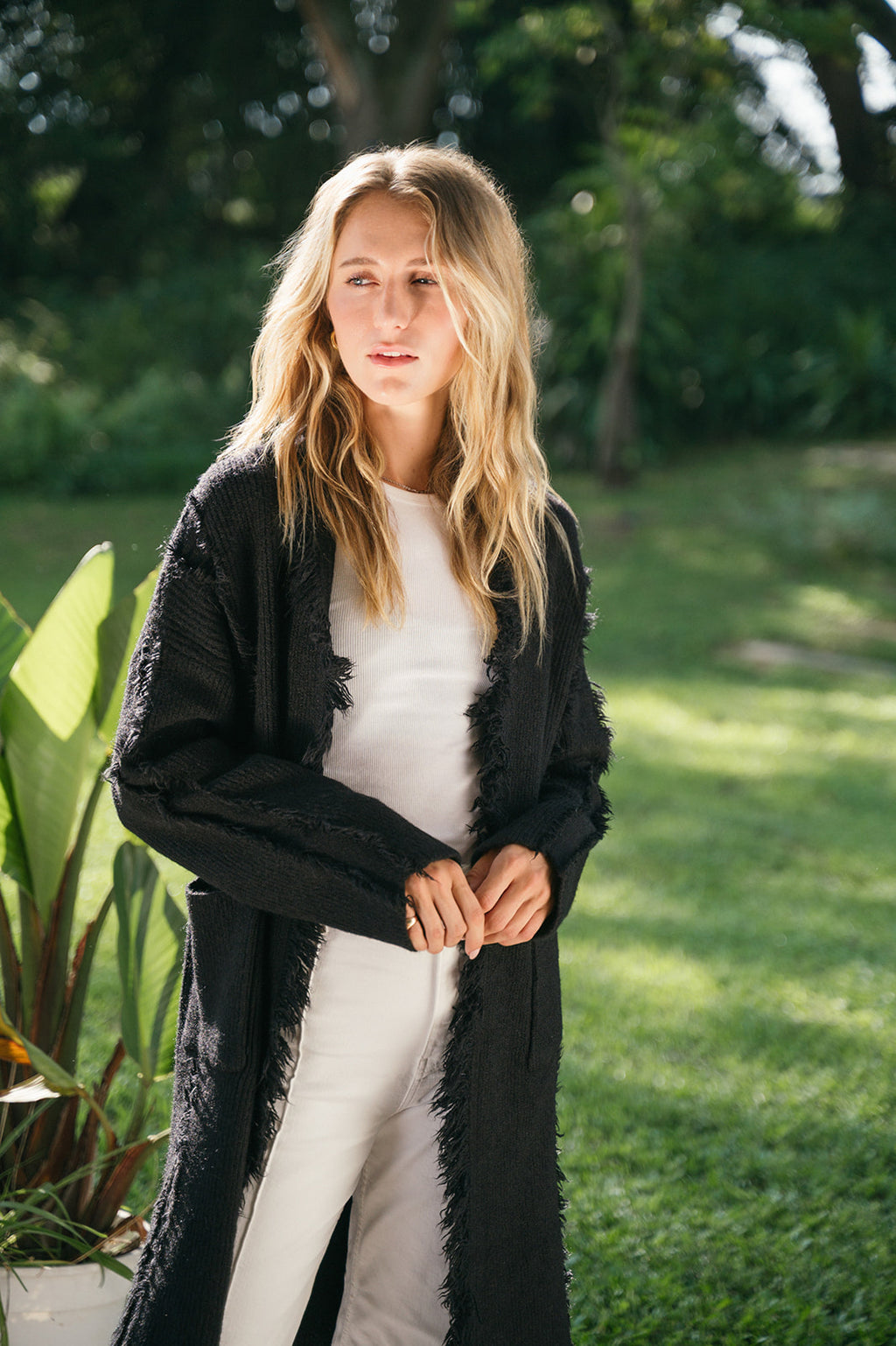 LONG RIBBED FRINGE COAT