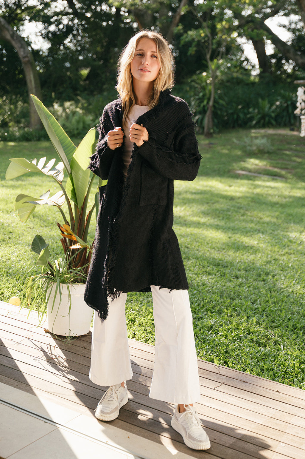 LONG RIBBED FRINGE COAT