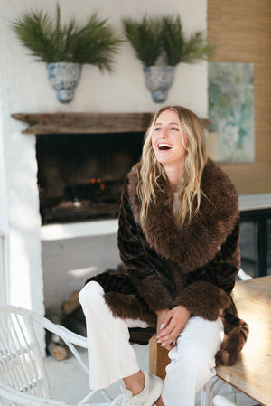 VALE CHEVRON FAUX FUR COAT