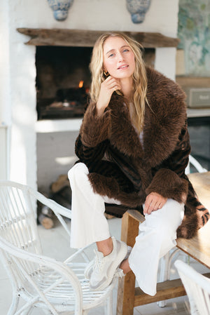 VALE CHEVRON FAUX FUR COAT