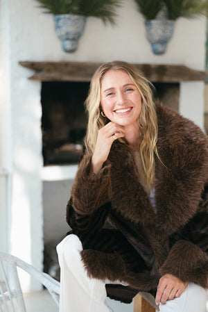 VALE CHEVRON FAUX FUR COAT