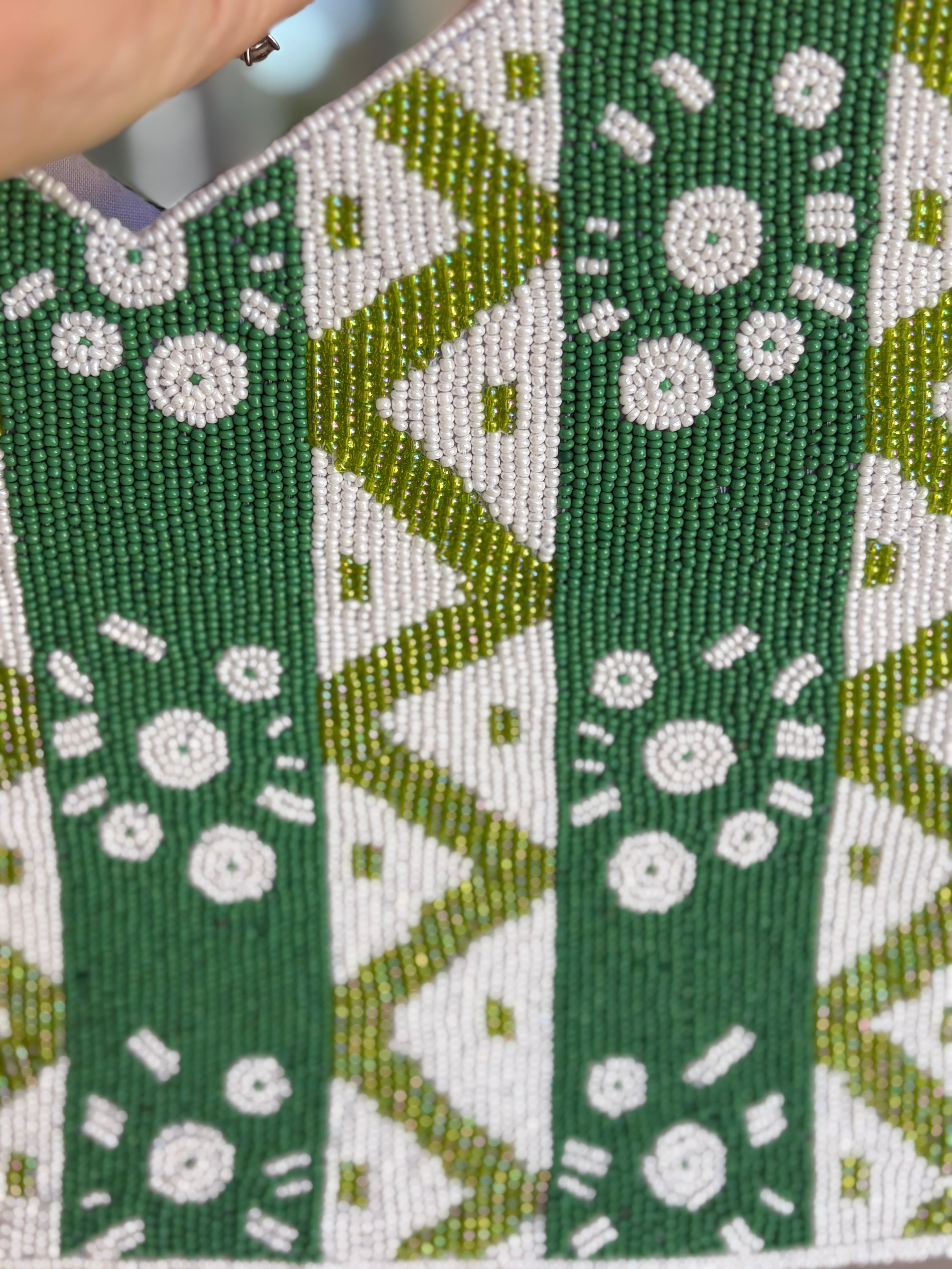 GLITTER26 BEADED D BAG / GREEN AFRICA