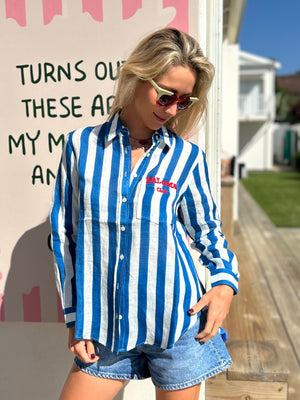 FRENCH LINEN / BLUE STRIPE LINEN SHIRT