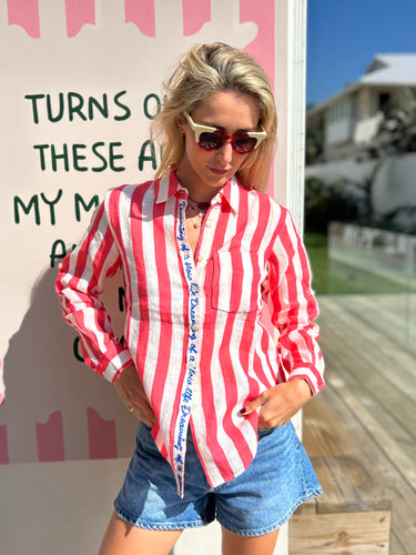 FRENCH LINEN / MELON STRIPE LINEN SHIRT