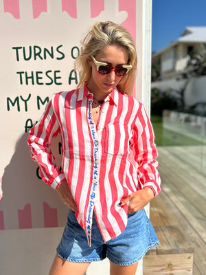 FRENCH LINEN / MELON STRIPE LINEN SHIRT