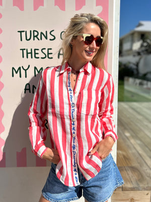 FRENCH LINEN / MELON STRIPE LINEN SHIRT