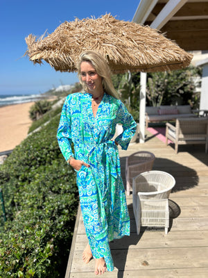 PALM BEACH / LONG PINTUCK DRESS / WATTUE AQUA