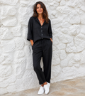 LINEN LOUNGE SHIRT/ BLACK