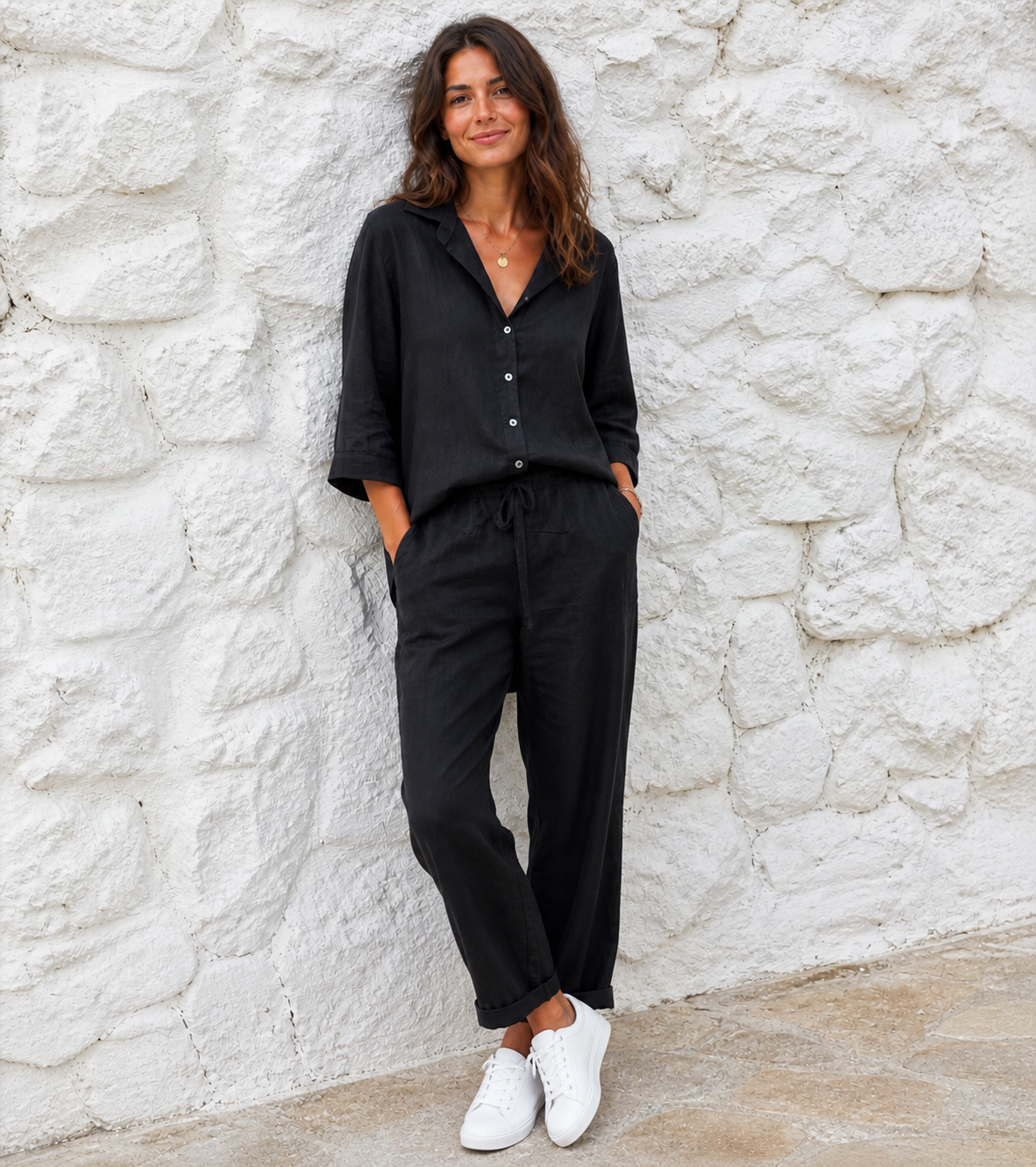 LINEN LOUNGE SHIRT/ BLACK