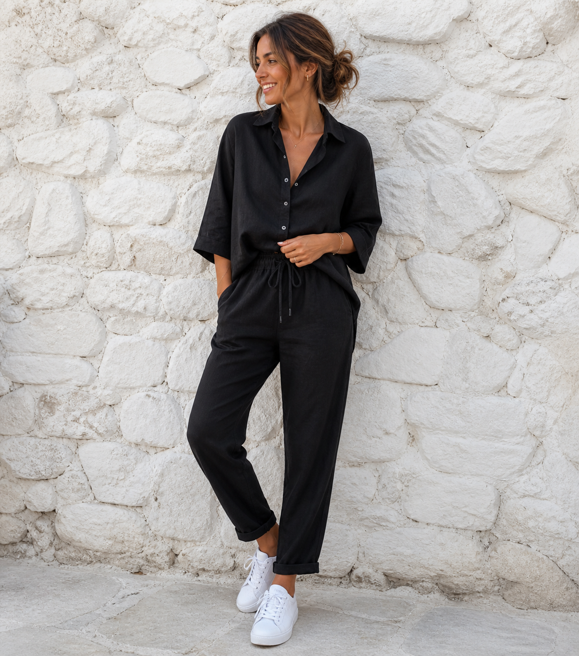 LINEN LOUNGE PANTS/ BLACK