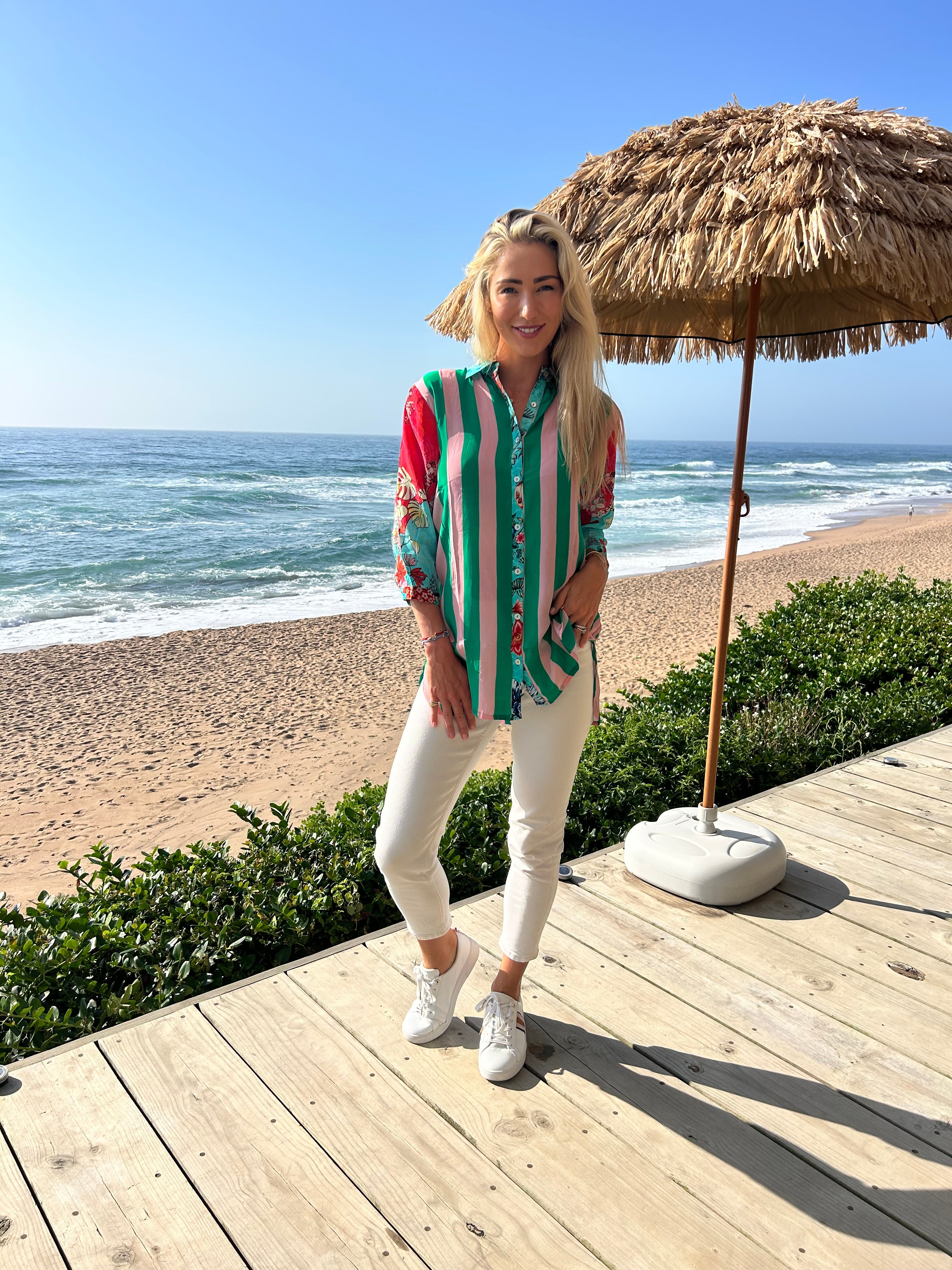 HAVANA COLLARED SHIRT / GREEN STRIPE