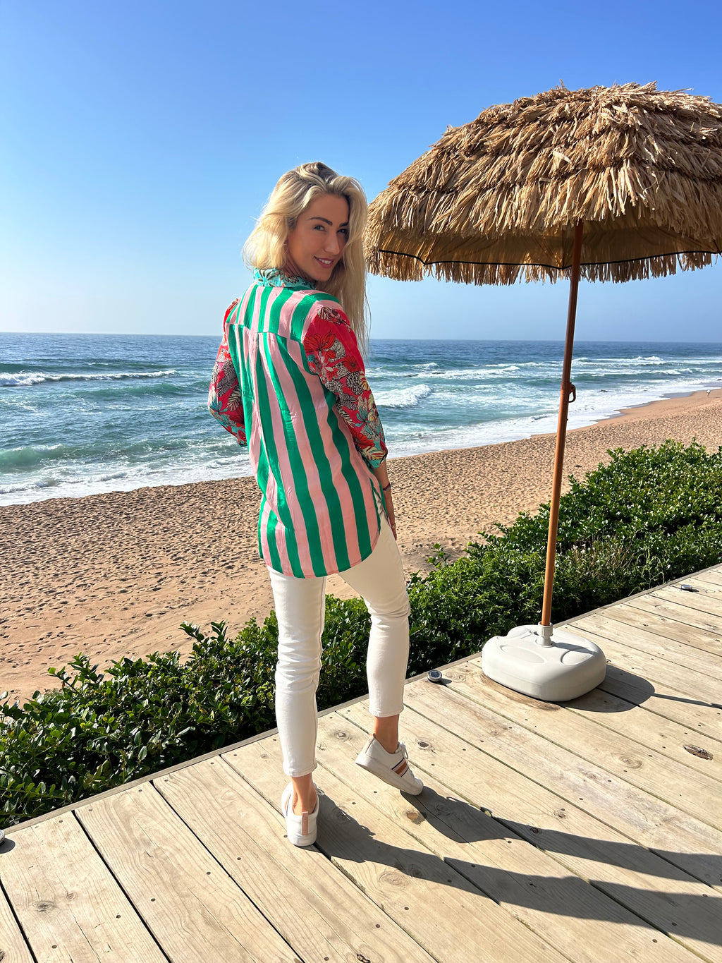 HAVANA COLLARED SHIRT / GREEN STRIPE